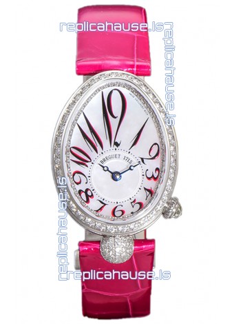 Breguet Reine De Naples Ladies Stainless Steel Pink Leather Swiss 1:1 Edition Replica Watch