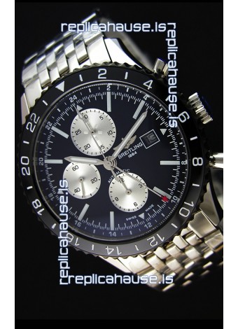 Breitling Chronoliner Steel-Black Steel Strap in Black Dial Swiss Replica Watch 