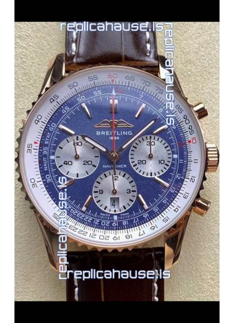Breitling Navitimer B01 Chronograph 43 Blue Dial - Rose Gold Plated Casing 1:1 Mirror Swiss Replica