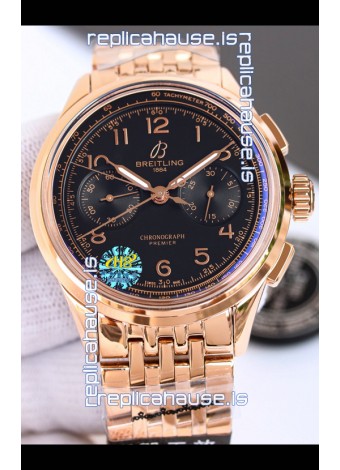 Breitling Premier B01 Chronograph 42 Edition Rose Gold Casing Centenary Brown Dial - 1:1 Mirror Replica Watch