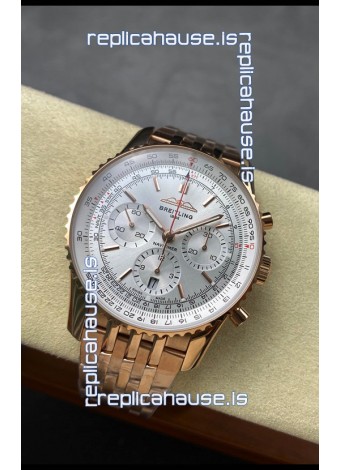 Breitling Navitimer B01 Chronograph 43 White Dial - Rose Gold Plated Casing 1:1 Mirror Swiss Replica