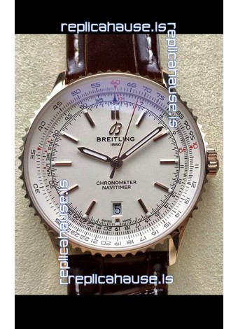 Breitling Navitimer 1 Automatic Swiss Replica Watch in White Dial Rose Gold Casing
