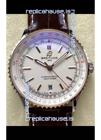 Breitling Navitimer 1 Automatic Swiss Replica Watch in White Dial Rose Gold Bezel