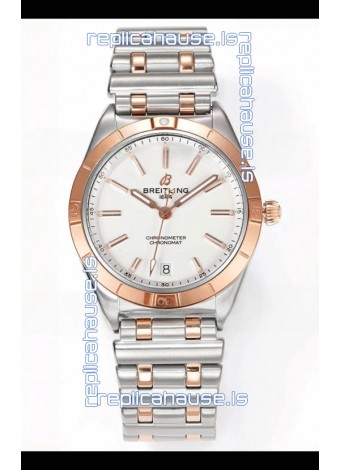 Breitling Chronomat 36MM 2 Tone Rose Gold Casing 1:1 Mirror Replica Watch White Dial