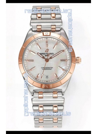 Breitling Chronomat 36MM 2 Tone Rose Gold Casing 1:1 Mirror Replica Watch Pearl Dial