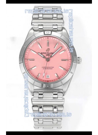 Breitling Chronomat 36MM Stainless Steel Casing 1:1 Mirror Replica Watch Pink Dial