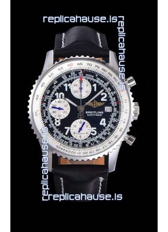 Breitling Navitimer Chronograph 41MM Swiss Replica Watch in 904L Steel Casing - Black Leather Strap