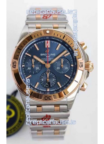 Breitling Chronomat B01 42 Edition Swiss 904L Steel 2 Tone Rose Gold with Blue Dial 1:1 Mirror Replica Watch