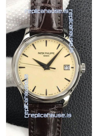Patek Philippe Calatrava 5227G-001 Pale Yellow Dial 1:1 Mirror Swiss Replica Steel Casing