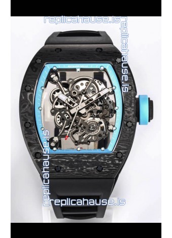 Richard Mille RM055 Black Carbon Casing 1:1 Mirror Replica Watch in Black Strap