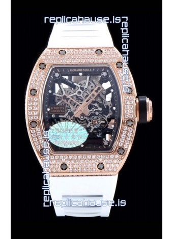 Richard Mille RM035 AMERICAS 18K Rose Gold Replica Watch in White Strap