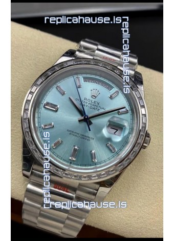 Rolex Day Date M228396TBR-0002 904L Steel 40MM - Ice Blue Dial 1:1 Mirror Replica