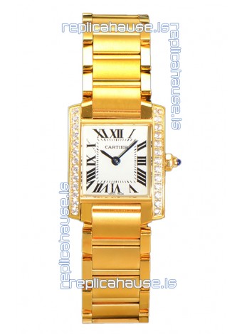 Cartier Tank Francaise Yellow Gold Diamonds Bezel Swiss Quartz Replica Watch 25.70MM