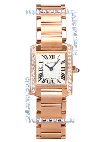 Cartier Tank Francaise Rose Gold Diamonds Bezel Swiss Quartz Replica Watch 25.70MM