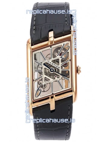 Cartier Tank Asymétrique Rose Gold Casing Watch in Leather Strap Swiss Replica