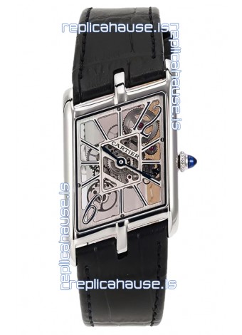 Cartier Tank Asymétrique Stainless Steel Casing Watch in Leather Strap Swiss Replica
