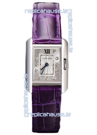Cartier Tank Anglaise Stainless Steel Watch in Purple Leather Strap Swiss Quartz Watch 30MM