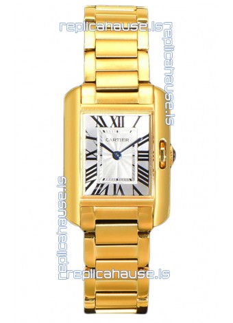 Cartier Tank Anglaise Yellow Gold Watch in Steel Strap Swiss Quartz Watch 30MM