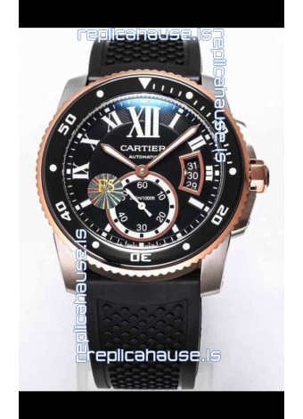Calibre De Cartier Watch 42MM Black Dial Two Tone Steel Case - 1:1 Mirror Replica Watch