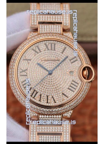 Ballon De Cartier Swiss Automatic Watch with Diamonds Embedded Dial and Casing - 42MM