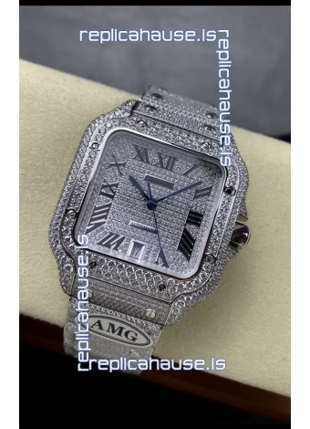 Cartier "Santos De Cartier" 904L Steel Diamonds Roman Dial 1:1 Mirror Replica - 40MM - Genuine Diamonds