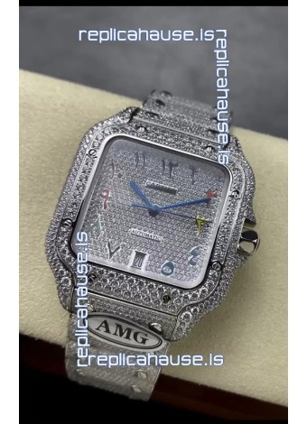 Cartier "Santos De Cartier" 904L Steel Diamonds Arabic Dial 1:1 Mirror Replica - 40MM - Genuine Diamonds