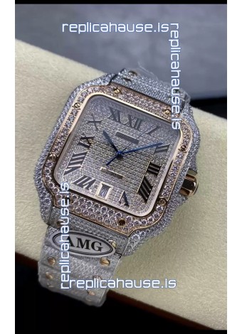 Cartier "Santos De Cartier" 904L Steel Diamonds Roman Dial 1:1 Mirror Replica - 40MM - Genuine Diamonds