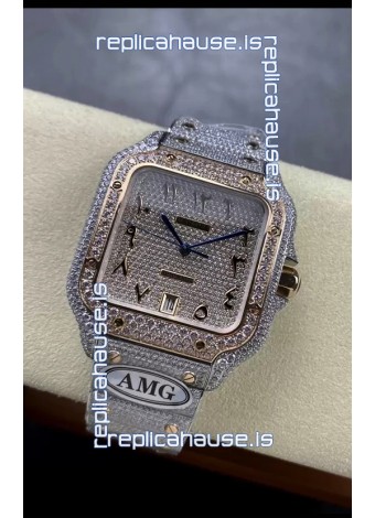 Cartier "Santos De Cartier" 904L Steel Diamonds Arabic Dial 1:1 Mirror Replica - 40MM - Genuine Diamonds