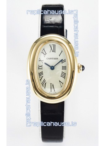 Cartier Baignoire Yellow Gold 1:1 Super Clone Swiss Replica Watch Black Strap