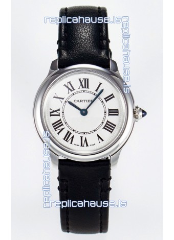 Ronde De Cartier Super Clone 29MM Swiss Replica Watch in Silver-Plated White Dial