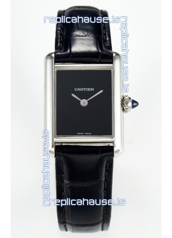 Tank Must Cartier Super Clone Edition 29MM Watch in Steel Casing Black Dial 