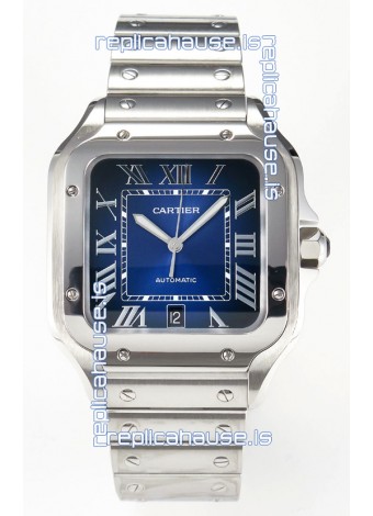 Cartier Santos De Cartier 904L Steel Blue Dial Super Clone Replica 40MM Watch 