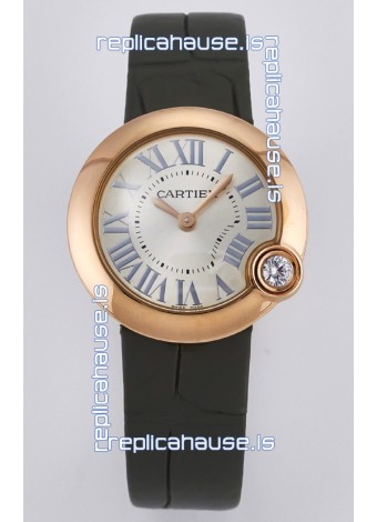 Ballon Blanc De Cartier Super Clone Watch 30MM in Rose Gold Casing Green Strap