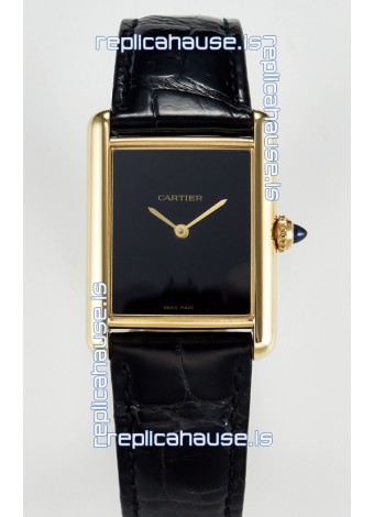 Tank Must Cartier Super Clone Edition 33.7MM Watch in Yellow Gold Casing Black Dial 
