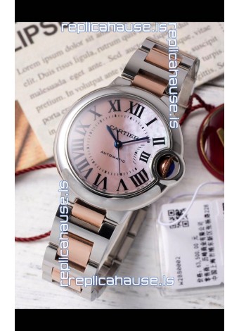 Ballon De Cartier Swiss Automatic Pink Pearl Dial Mirror Quality 33MM in Two Tone Casing
