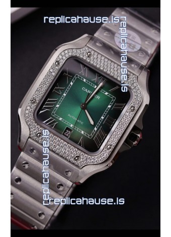 Cartier Santos De Cartier 904L Steel Green Dial Super Clone Replica 40MM Watch 