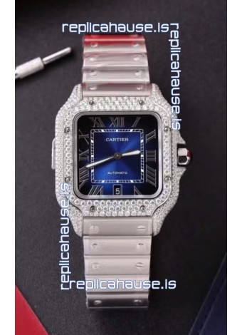 Cartier Santos De Cartier 904L Steel Blue Dial Super Clone Replica 40MM Watch 