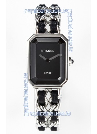 Chanel Premiere Iconic Chain Watch in Black & Steel Chains Swiss Quartz Watch