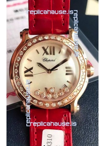 Chopard Happy Rose Gold Swiss Quartz Watch 1:1 Mirror Replica - Genuine Diamonds 