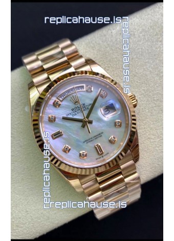 Rolex Day Date 36MM Rose Gold in White Mother of Pearl Dial 1:1 Mirror Replica Watch
