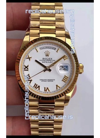 Rolex Day Date 36MM Yellow Gold M128238 in White Arabic Dial 1:1 Mirror Replica Watch