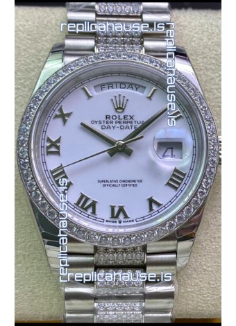 Rolex Day Date Presidential M128349RBR-0026 904L Steel 36MM - White Roman Dial 1:1 Mirror Quality