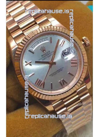 Rolex Day Date 40MM 228235 1:1 Rose Gold in Silver Dial 1:1 Mirror Replica Watch