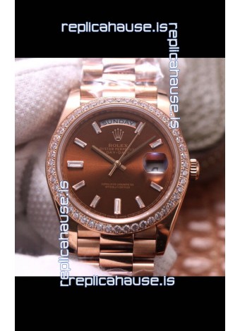 Rolex Day Date Presidential 904L Steel Rose Gold 40MM - Brown Dial 1:1 Mirror Quality Watch