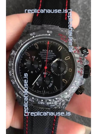 Rolex Daytona DiW Forged Cabon Casing 1:1 Mirror Replica with Nylon Strap - Full Black Dial 
