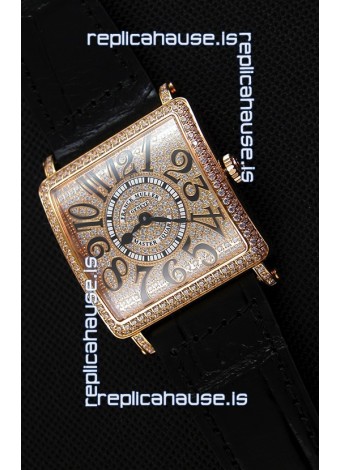 Franck Muller Master of Sqaure Ladies Quartz Replica Watch in Pink Gold Case