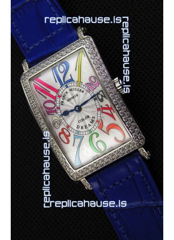 Franck Muller Long Island Color Dreams Ladies Swiss Replica Watch - Blue Strap