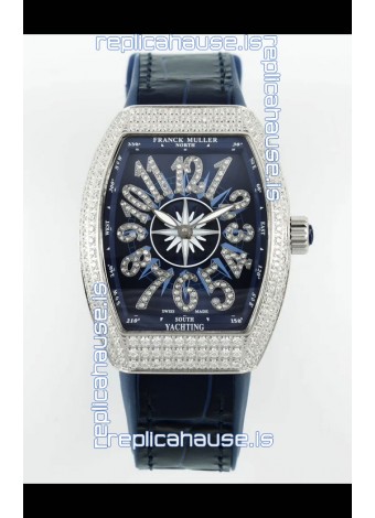Franck Muller Vanguard V32 Blue Dial - Diamonds Casing Swiss Replica Watch
