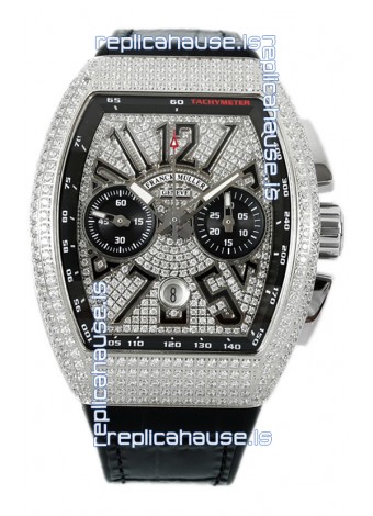 Franck Muller Vanguard V45 Chronograph 904L Steel Diamonds Embedded Dial Swiss Replica