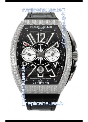 Franck Muller Vanguard V45 Chronograph 904L Steel Black Dial with Diamonds Swiss Watch